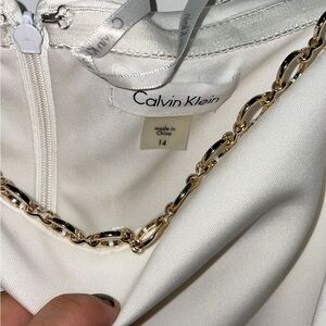 Calvin Klein Ivory Dress with Gold Chain Accent